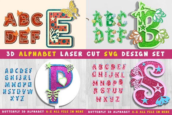 3D Alphabet Laser Cut SVG Design Set for Signs