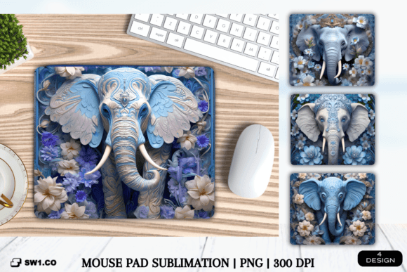 3D Elephant Flower Mouse Pad Graphics for Crafts