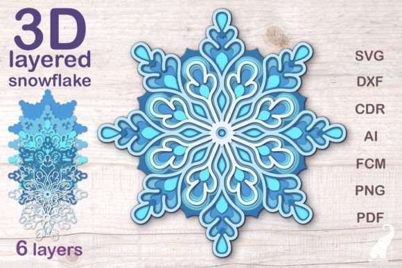 3D Layered Snowflake SVG File for Christmas Branding