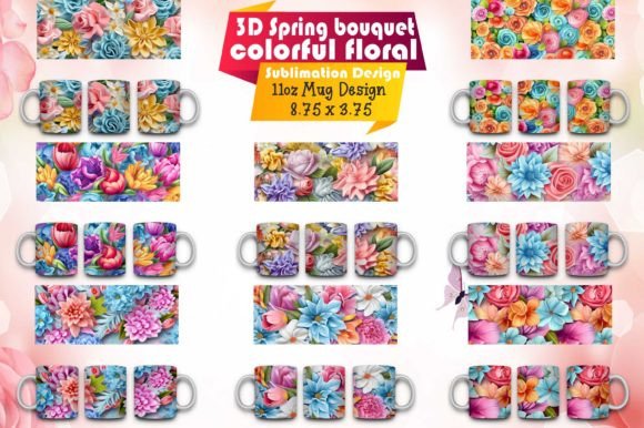 3D Spring Bouquet Colorful Floral Mug for Graphics and Crafts