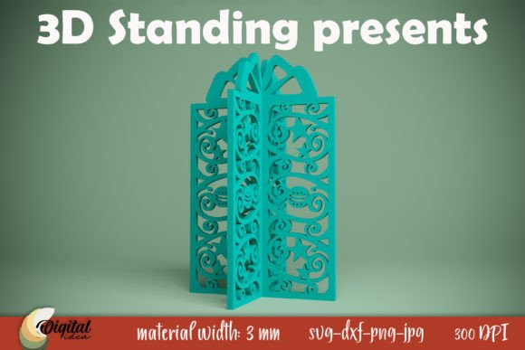 3D Standing Present Christmas SVG for Laser Cutting