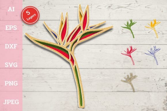 3D Tropical Flower Bird of Paradise for Laser Cutting Wall Decor