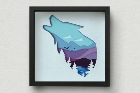 3D Wolf Shadow Box SVG for Laser Cutting Wall Decor