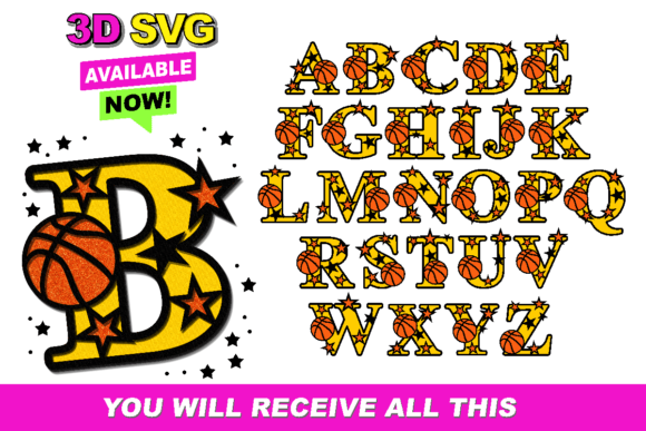 Alphabet 3D SVG Basketball for Laser Cutting Signs