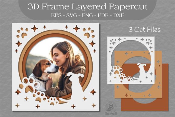 Dog 3D Frame Layered SVG 3 for Shadow Boxes
