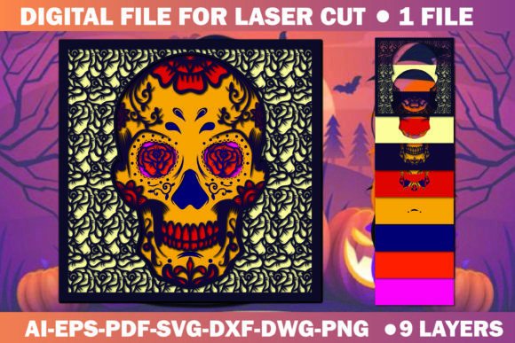 Halloween Skull Paper Cut 3D SVG File Review