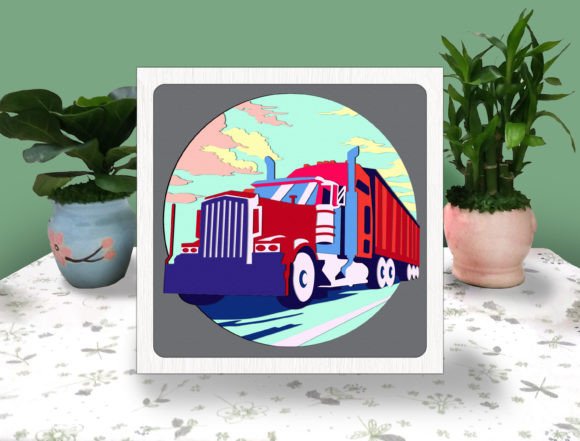 Semi Truck 3D Box Paper Svg for Shadow Boxes