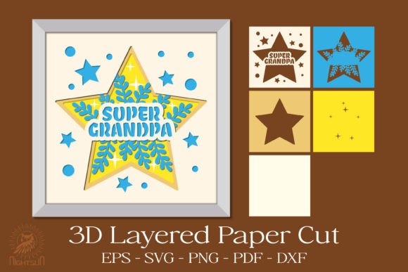 Super Grandpa 3D Layered Papercut SVG for Shadow Boxes